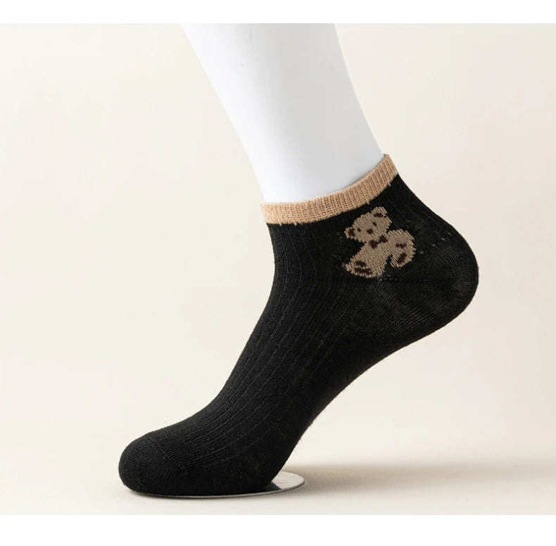 4/5/6/8 Pairs of Cute Teddy Bear Short Socks with Shallow Mouthed Spring and Summer Casual Matching Short Tube Boat Socks