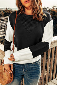 Black Two-Tone Chevron Pullover Sweater