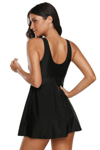 Black Strappy High Neck Swim Dress