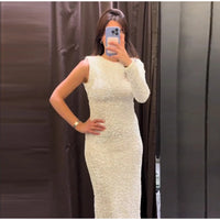 Elegant Sequined Detachable Sleeve Dresses Women Shiny O Neck Long Sleeve Split Party Long Dress 2024 New Lady Glitter Robes