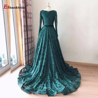 Dubai A-Line Luxury Wedding Evening Dress for Women Muslim 2024 Long Sleeves Sequin Plus Size Formal Prom Party Gown Customized