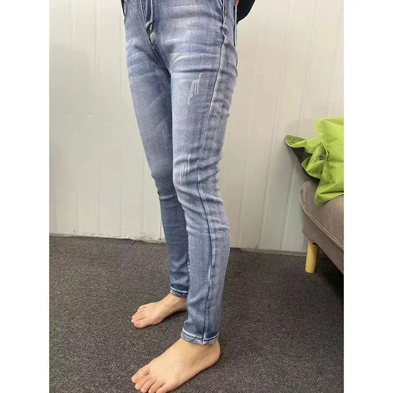 Women Thermal Skinny Jeans Mom Winter Warm Plush Stretch Jeans Lady Fleece Snow Denim Pants Student Pencil Straight Leg Trousers