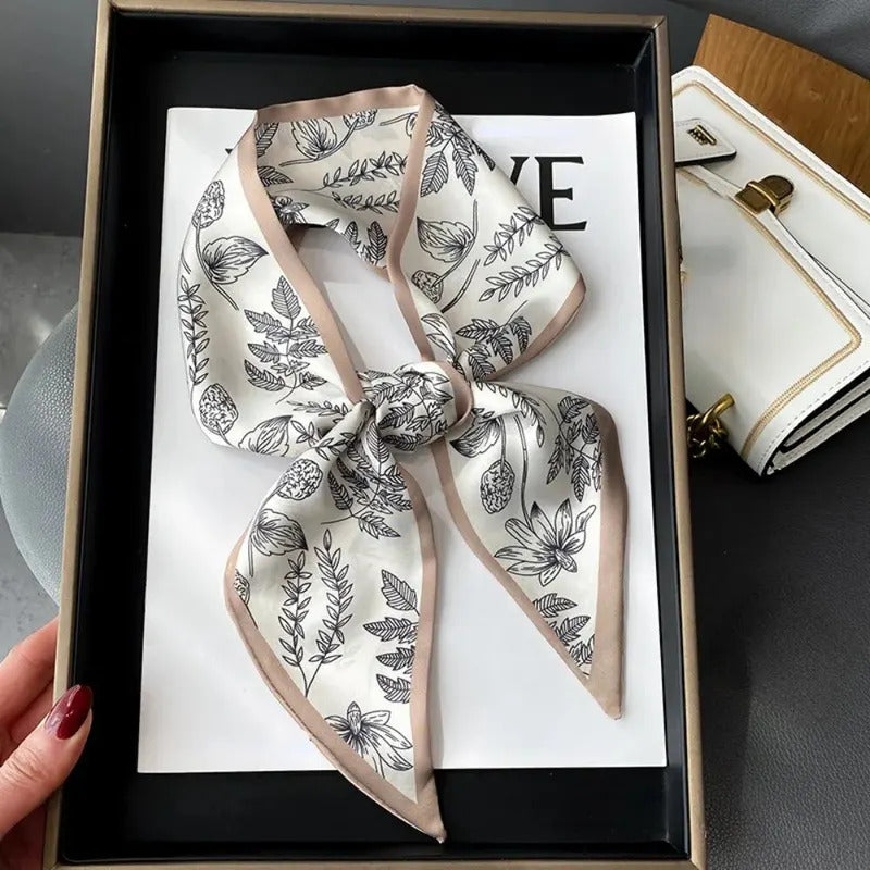 Fashion Print Hair Ribbon Scarf Women Neck Tie Bag Silk Skinny Headscarves Ladies Foulard Floral Bands 2024 New