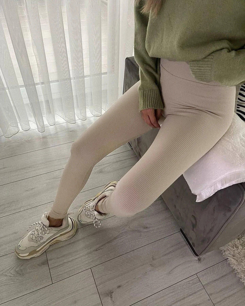 Women's Winter Leggings with Fleece Cotton Thick Skinny Thermal Velvet Gray Legging Casual Beige Warm Ribbed Leggings for Women