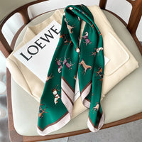 2023 Luxury Horse Print Female Silk Neck Scarf Square Hair Scarves Foulard Head Band Shawls Wraps Neckerchief Bandana Women