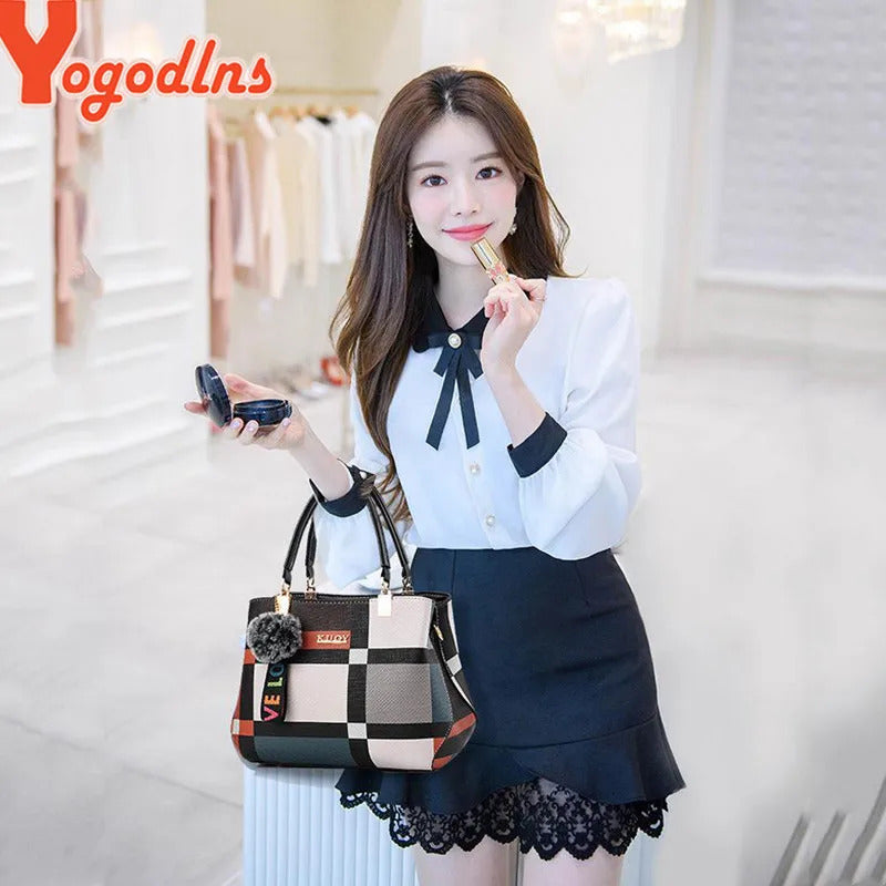 Yogodlns New Luxury Handbag Women Stitching Wild Messenger Bags Designer Brand Plaid Shoulder Bag Female Ladies Totes