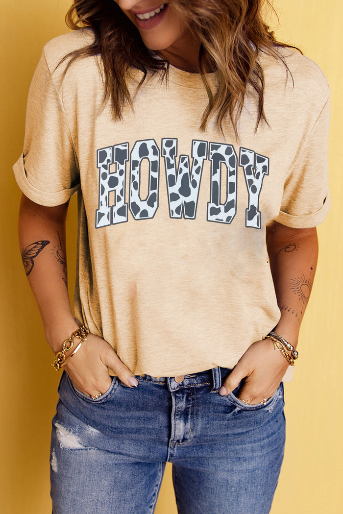 Khaki Cow Print HOWDY Graphic Tee