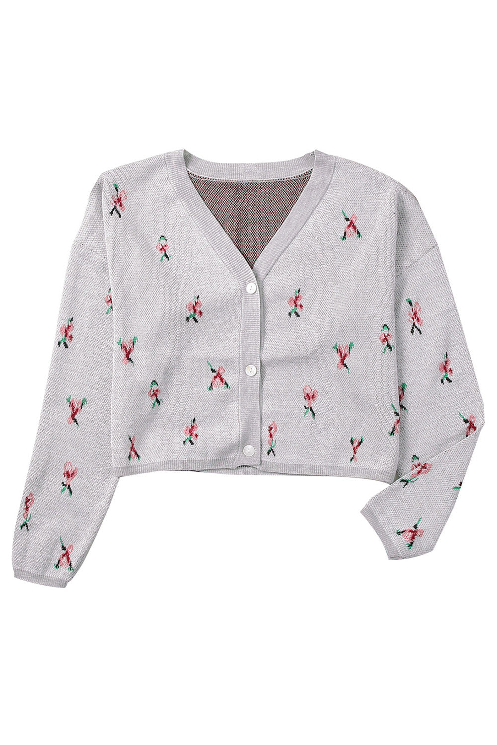 Gray Floral Cropped Sweater Cardigan