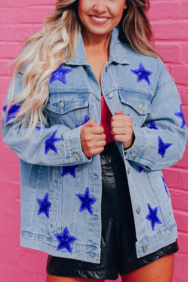 Bluing Sequin Star Flap Pocket Denim Jacket