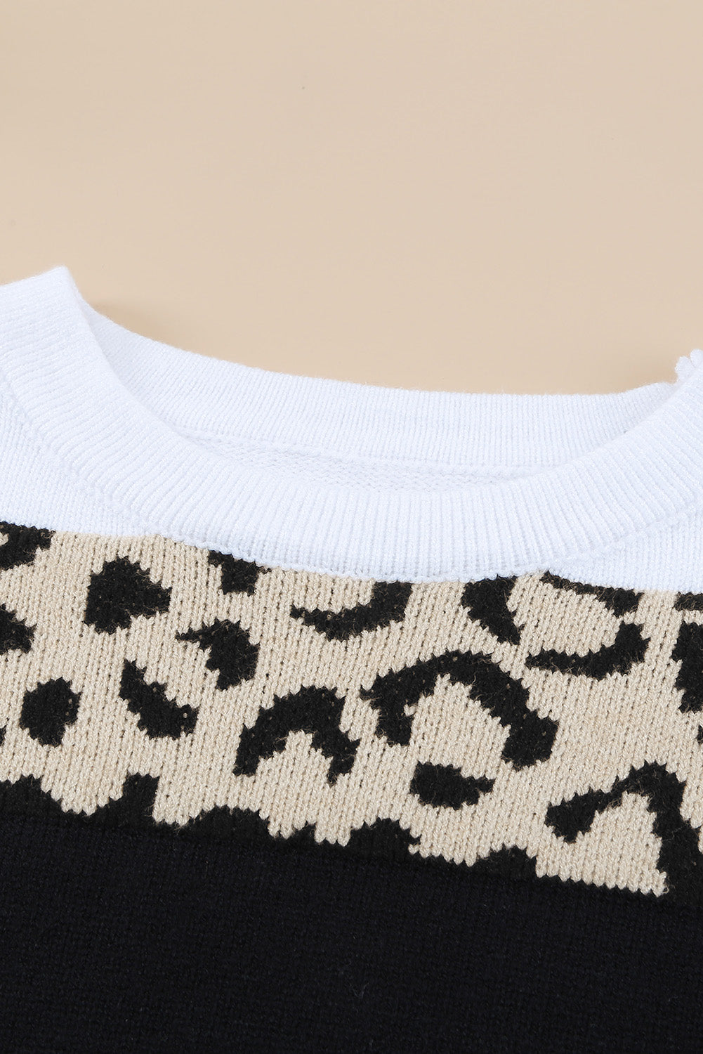 Green Crewneck Leopard Color Block Knit Pullover Sweater