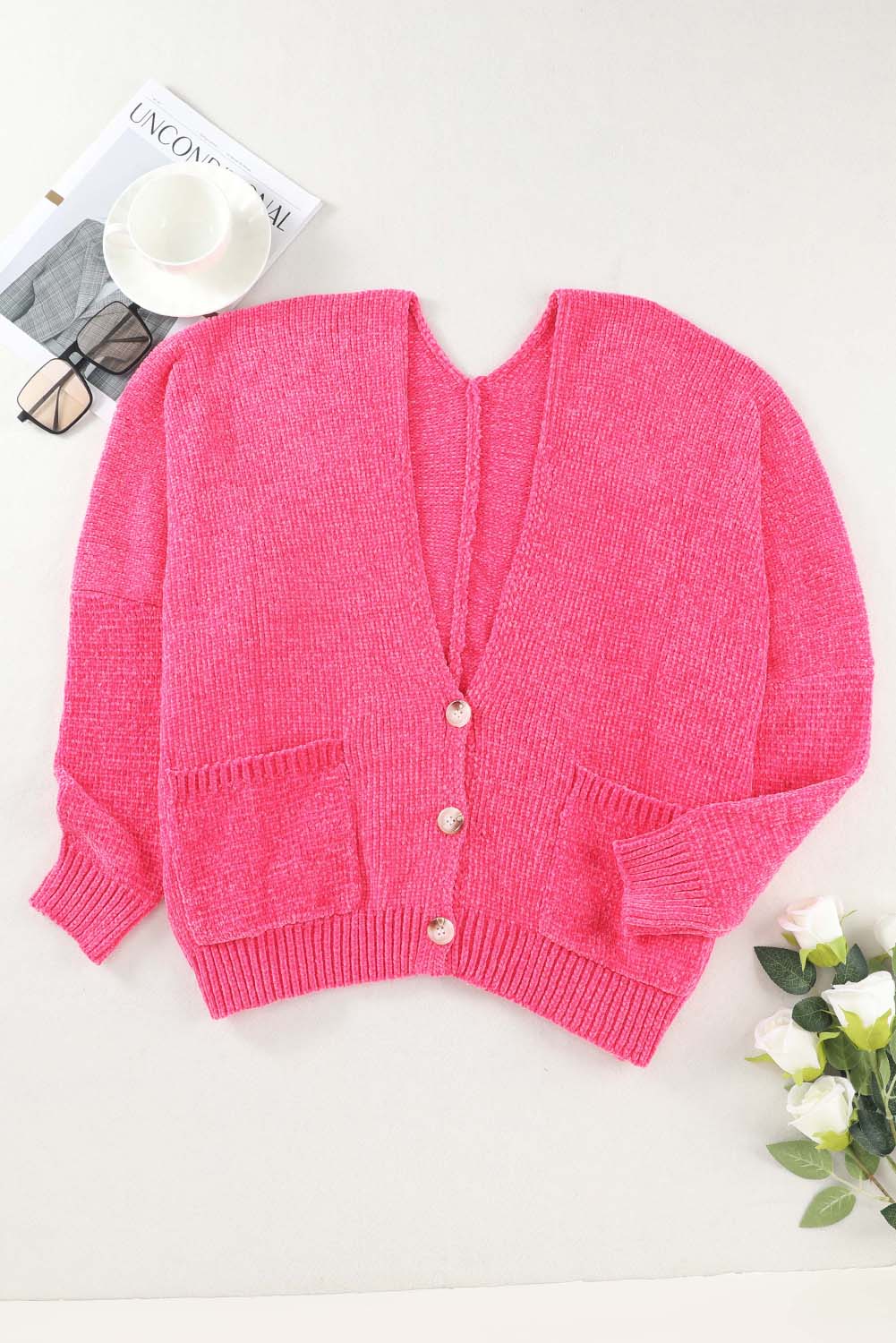 Black Buttons Front Pocketed Sweater Cardigan