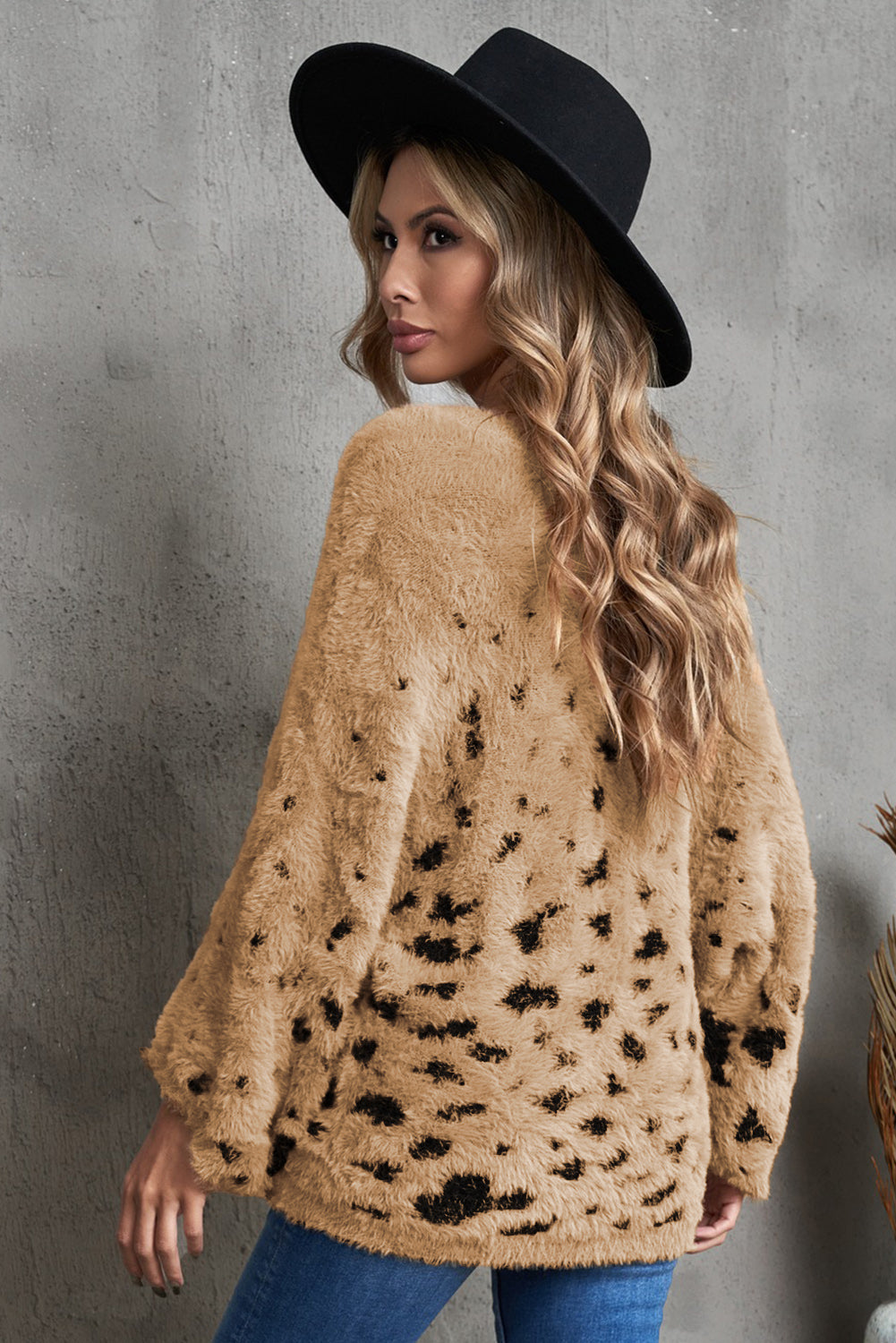 Leopard Print Drop Shoulder Loose Knitted Sweater