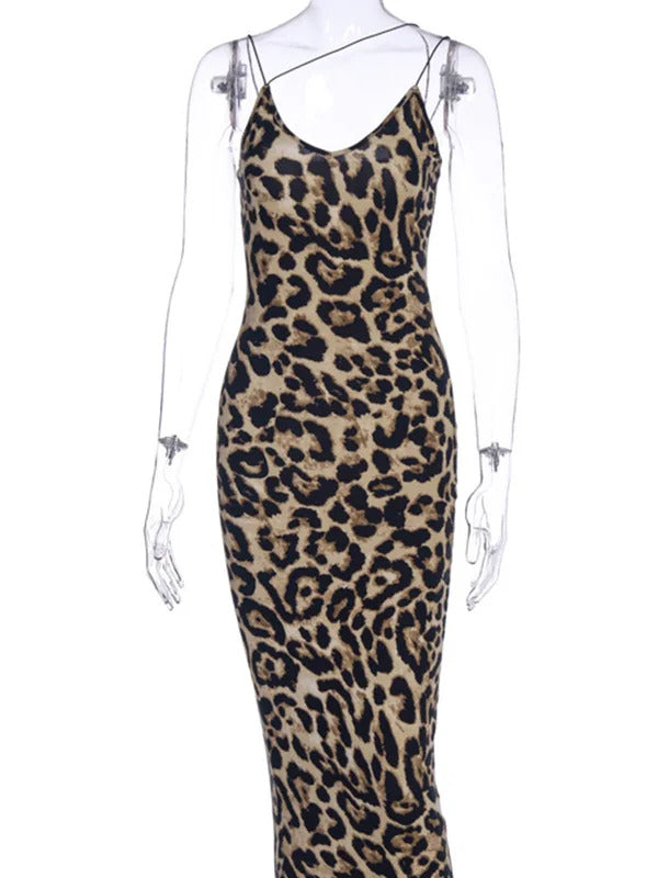 2024 leopard print sleeveless V-neck sexy midi dress spring women fashion streetwear Christmas party outfits