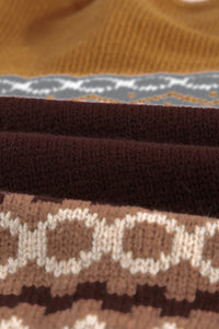 Brown Printed Crew Neck Knit Sweater