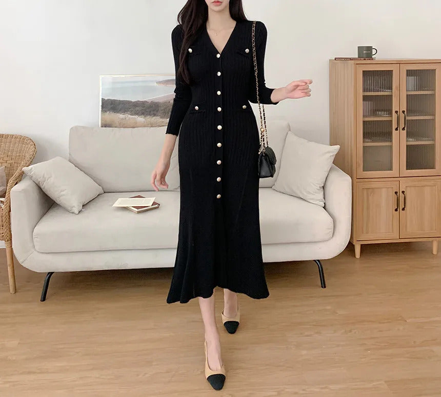 Summer Midi Dress Women Knitted Black Bodycon Korea Style Ruffle Ladies Dresses Elegant Fashion Casual Woman Dress 2024