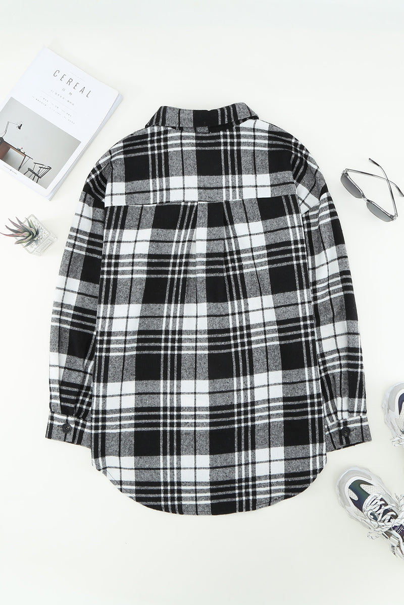 Black Grid Print Boyfriend Shacket