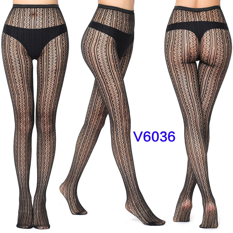 Women Sexy Fishnet Tights Jacquard Weave Seamless Pantyhose Yarns Garter Grid Fish Net Stockings Black Spider Gothic Lace Tights