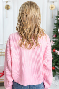 Pink Merry & Bright Pop Up Letter Waffle Knit Sweater