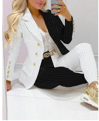 New 2025 Formal Office Pant Sets Women 2PCS Double Breasted Solid Blazers Jacket and Pants Two Pieces Set Female Pant Suits Sets