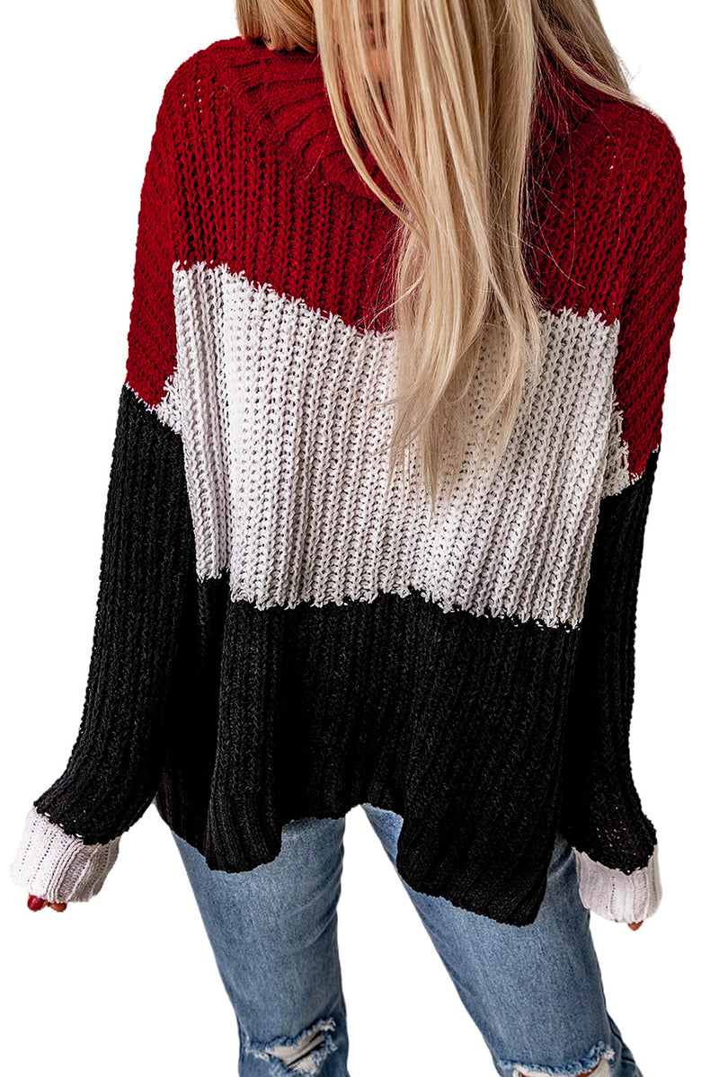 Black Cowl Neck Colorblock Cable Knit Sweater