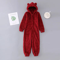 Women's Winter Warm Pyjamas Girls Onesies Fluffy Fleece Jumpsuits Nightwear Overall Hooded Sets Pajamas for Female Plus Size