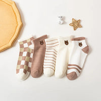 5 Pairs Teddy Bear Ankle Socks, Comfy Cute Crew Short Socks, Women's Stocking & Hosiery