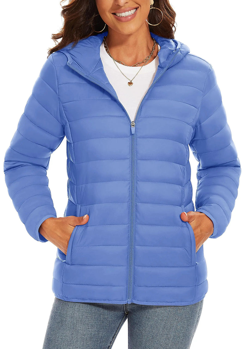 TACVASEN Full Zip Up Hooded Puffer Jacket Womens Winter Quilted Warm Coats Casual Windbreaker Padded Lightweight Outdoor Outwear