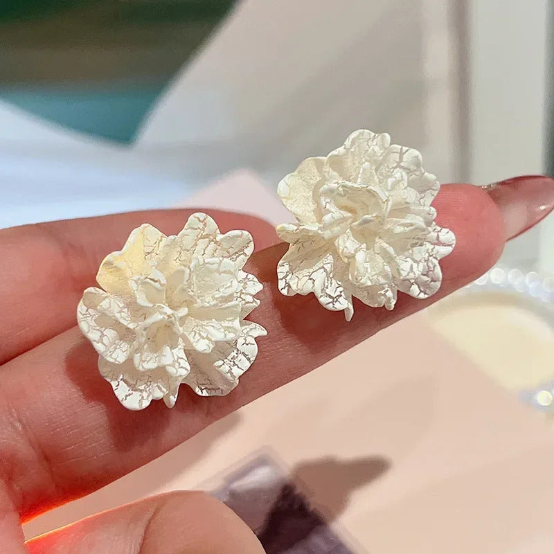 LATS Red Blue Enamel Flower Stud Earrings for Women Korean Fashion Five Petals Crystal Flowered Lovely Cute Girls Ear Decoration