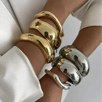 Wide Cuff Bangles Punk Gold Silver Color Geometric Metal Large Bangles for Women Bracelets Men Exaggerated Luxury Jewelry