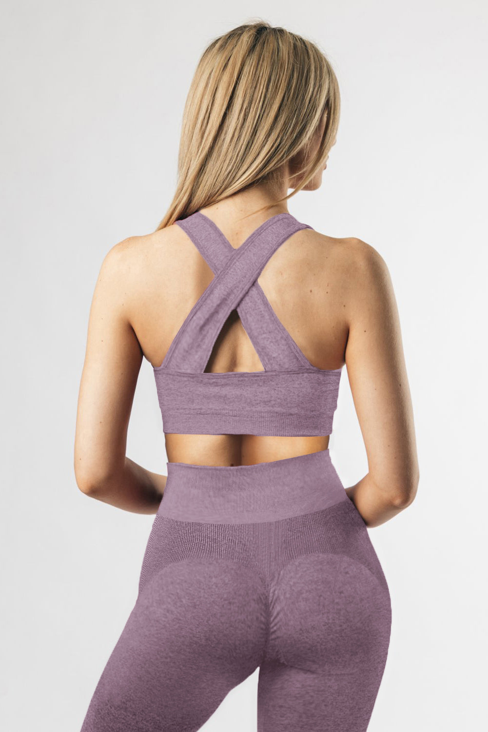 Purple Criss Cross Bra and High Waist Leggings Sports Wear