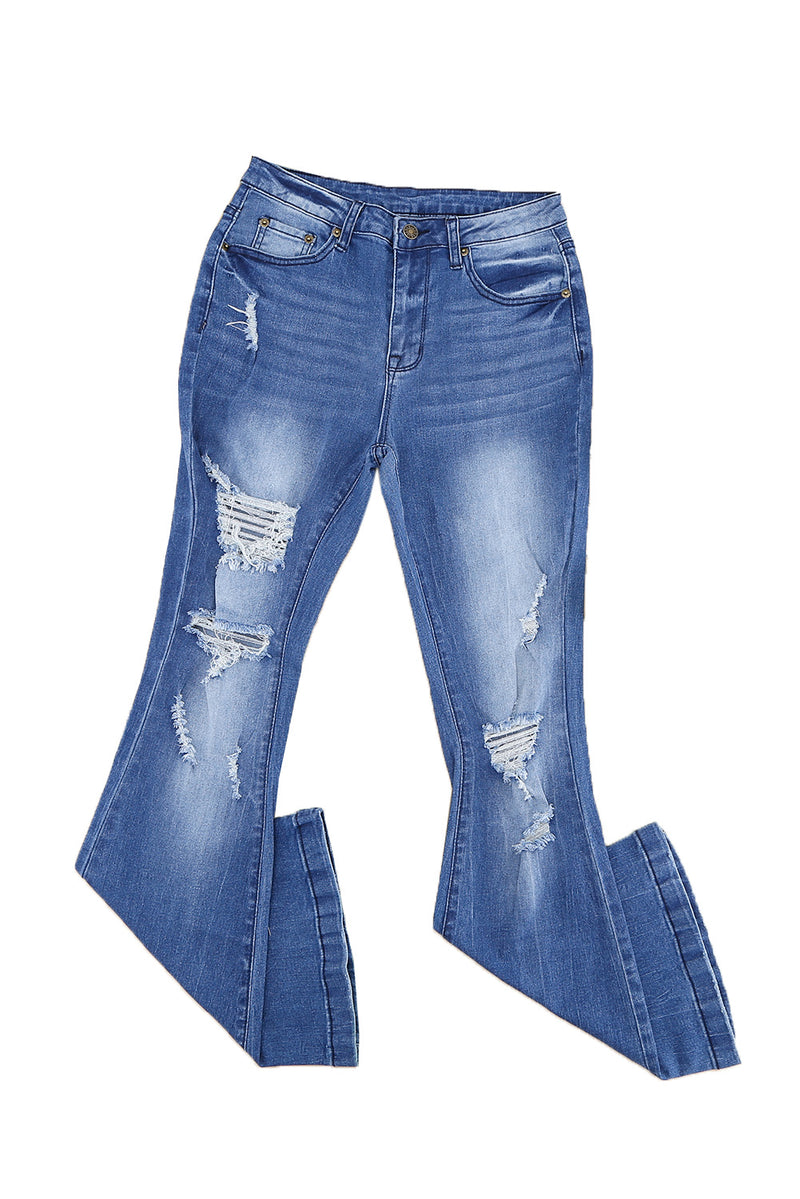 High Waist Distressed Flare Jeans