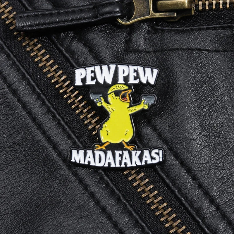 Pew Pew Madafakas Brooches Yellow Cool Chick Clothes Backpack Enamel Pins Collar Lapel Badge Cartoon Wholesale Of Jewelry Gift