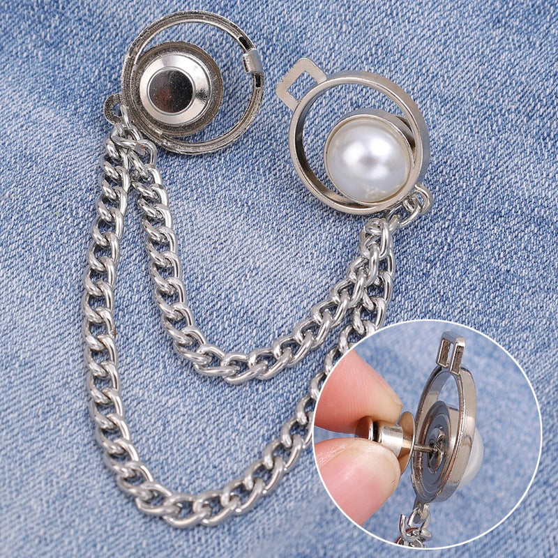 New Pearl Chain Waist Tighten Buckle Nail-free Metal Jeans Skirts Pants Clips Buttons Pins DIY Waist Tightener Clothing Buckles