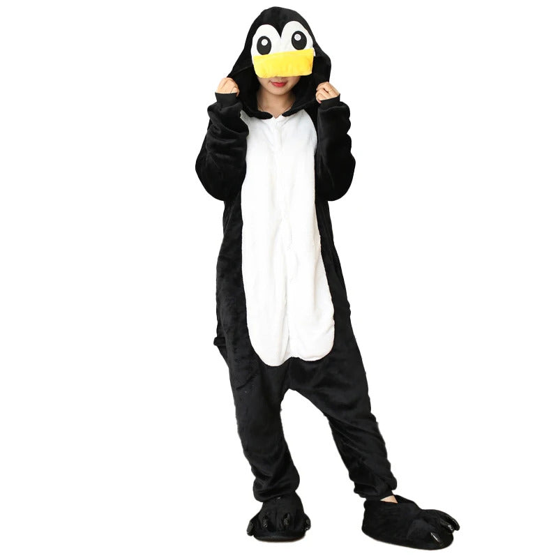 Kigurumi Black Penguin Cartoon Pajamas Onesies For Adults Women Men Animal Pyjamas Christmas Halloween Cosplay Party Costumes