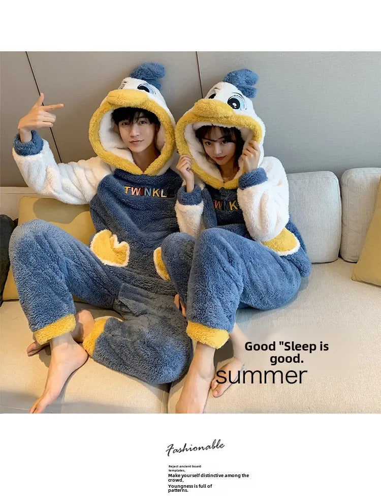 New 2022 Couple Pajamas Set Women's Thickened Fleece-lined Coral Velvet Couple Sleepwear For Spring Autumn Winter Homewear