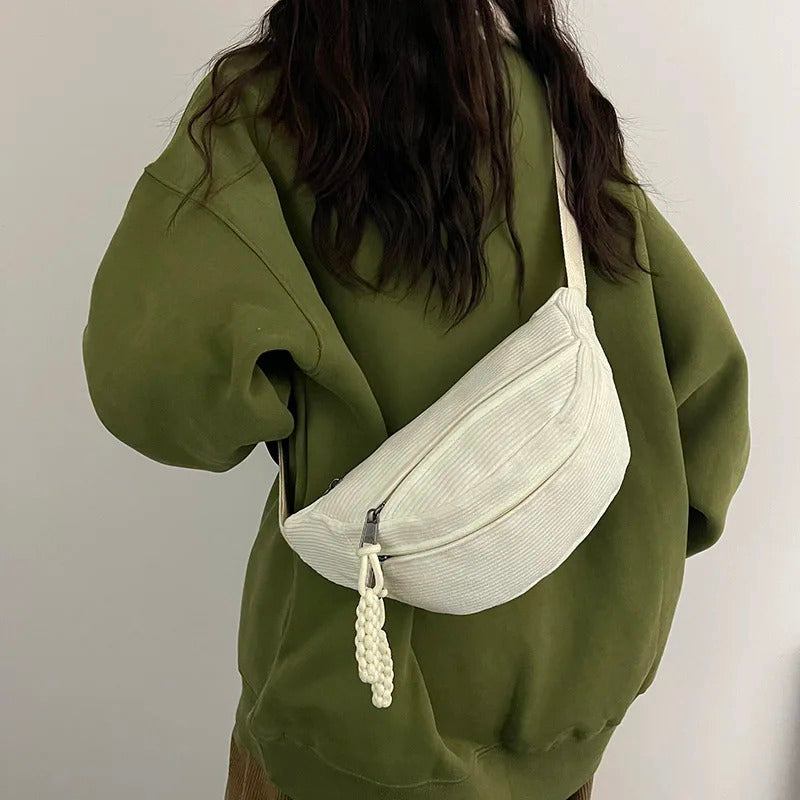 Casual Corduroy Belt Bags for Women Fashion Fanny Pack Female Banana Waist Bag Hip Purse Shoulder Crossbody Chest Bag Pocket