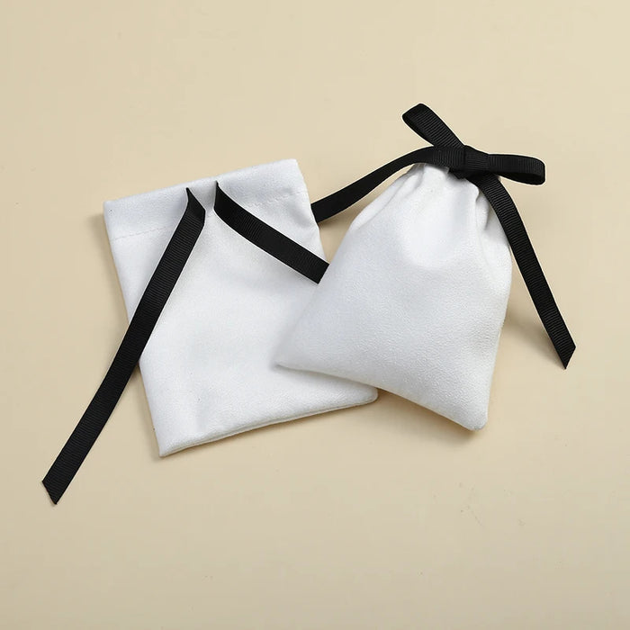 10pcs White Flannel Velvet Drawstring Pouches Wedding Jewelry Gift Bags DIY Travel Bracelets Necklace Ring Packaging Organizer