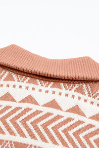 Pink Geometry Knit Quarter Zip Sweater