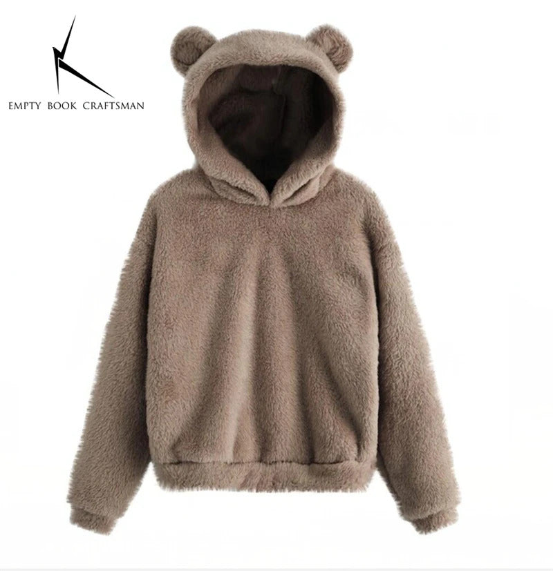 Autumn Winter Women's Hoodies Winter Women Long Sleeve Rabbit Ear Hood Sweatshirt Cute Plush Warm Casual Hoodie Tops