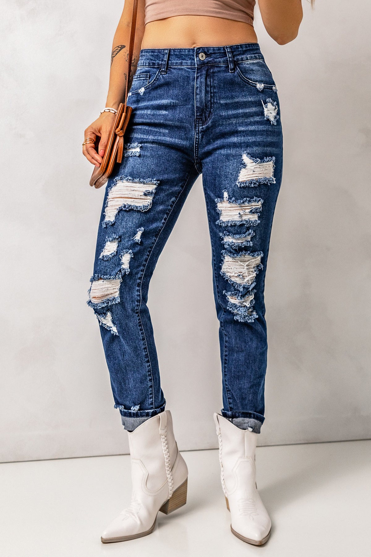 Blue Distressed High Waist Skinny Jeans