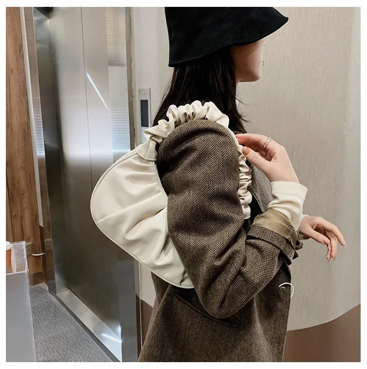 Fashion Pleated Handlebags for Women PU Cloud Bags Leisure Armpit Bag Shopping Shoulder Bags Dumpling Handbag Female Hand Bags