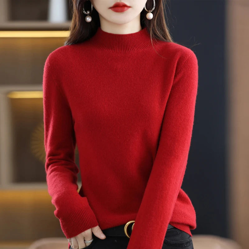 100% Pure Wool Half-neck Pullover In Autumn And Winter New Cashmere Sweater Women's Casual Knit Top Women's Coat 19 Colors