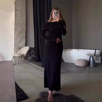 Tossy Fashion Knit Long Dress Off-Shoulder Female Ribbed Loose High Waist Elegant Autumn Party Dress Ladies Knitwear Maxi Dress