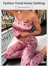 Women Satin Silk Pajamas Sets Letter Print Cami Vest Shirt With Trouser Sleepwear Ladie Sexy Pajama Lingerie Pyjamas Nightwear