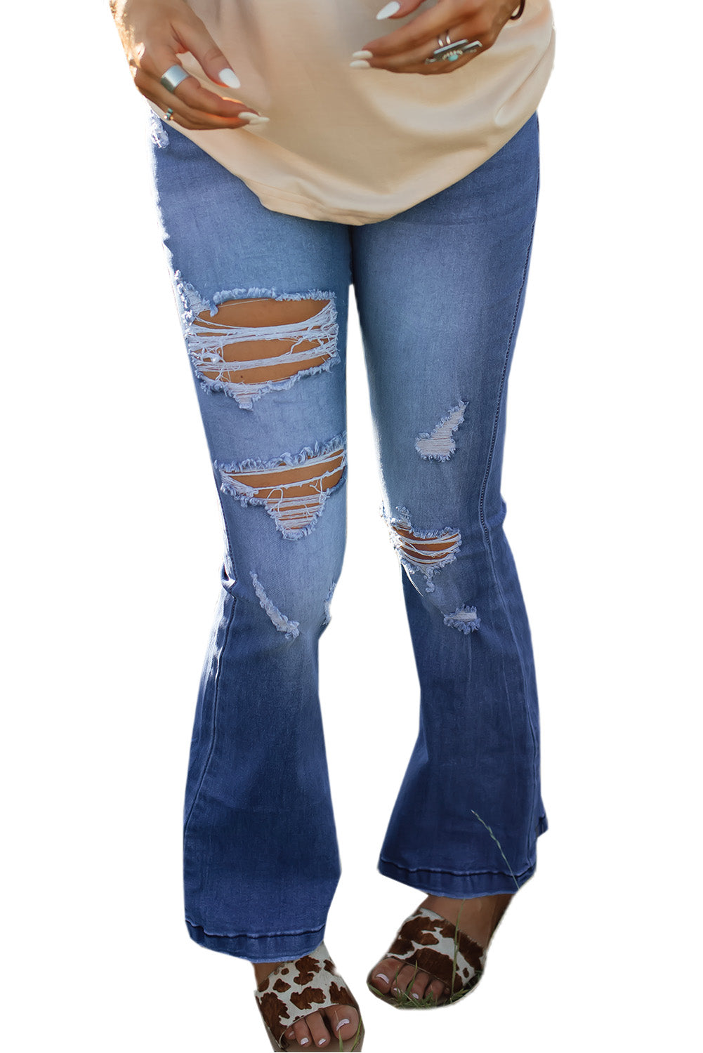 High Waist Distressed Flare Jeans