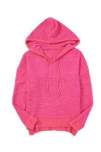 Rose Loose Popcorn Textured Hooded Sweater