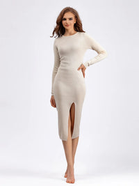 HLBCBG Elegant Winter Long Sleeve Pullover Midi Dress Thick Warm  bodycon Party Dresses O Neck Long Knit Women Sweater Dress