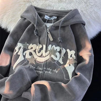 Fashion Embroidery Zip Up Hoodies Women Autumn Long Sleeve Tops Loose Hood Shirt Harajuku Y2K Clothes Female Sweatshirt Jacket