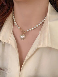 Elegant Pearl Necklace For Women Heart Pendant Necklaces Luxury Imitation Pearls Chain Necklaces Korean Jewelry Girls Gifts