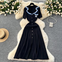 Elegant Turn-down Collar embroidery Single Breasted Knit Bodycon Dress Slim Fashion Sweater Vestido Sexy Women Winter Clothing